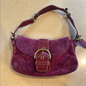 Coach Purple Suede Shoulder Bag with Silver Buckle